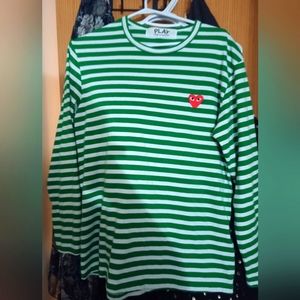 Comme Des Garçons PLAY Striped Red Heart Long-Sleeve Shirt